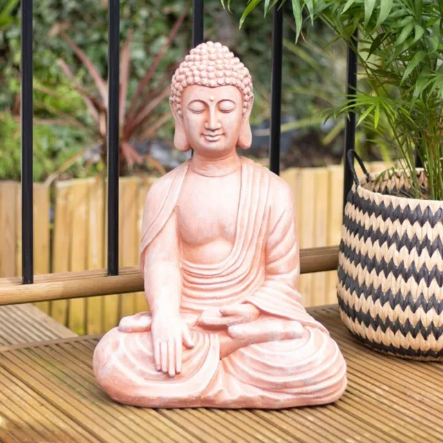 Terracotta Effect 52cm Sitting Garden Buddha Garden Ornament