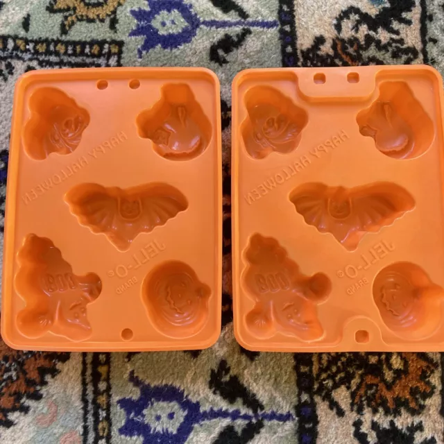 Set 2 JELLO JELL-O JIGGLERS Molds HALLOWEEN Orange Plastic BAT Ghost WITCH Cat