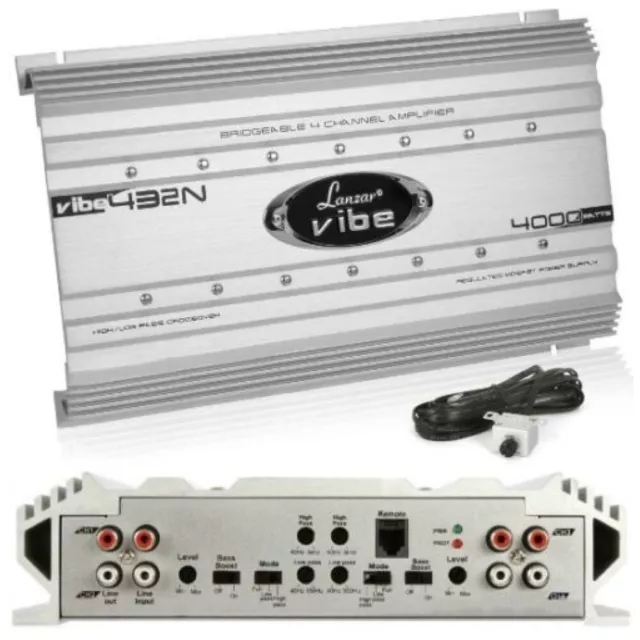 1 LANZAR VIBE432N amplificatore 4 canali 4000 watt max controllo remoto auto