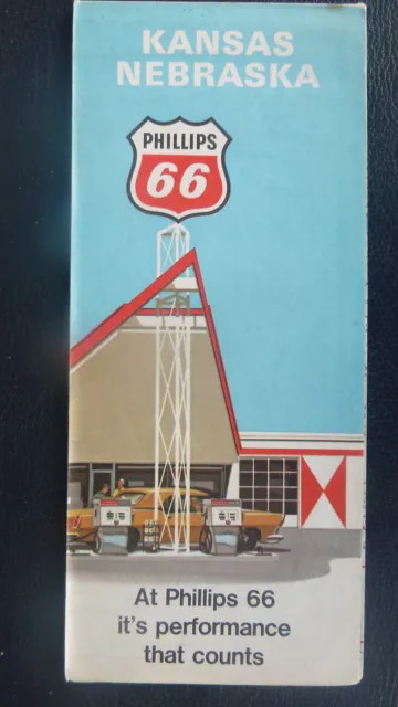 1971 Kansas Nebraska   road map Phillips 66  oil  gas