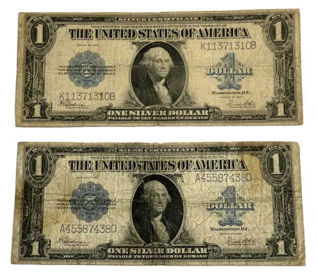 (Lot of 2) 1923 $1 Silver Certificate | Large Bank Note | Blue Seal