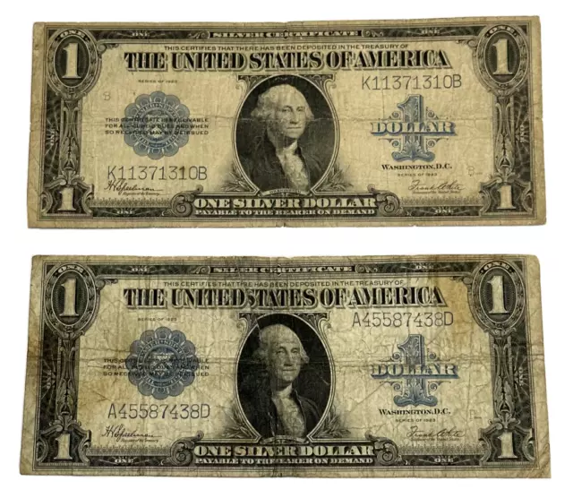 (Lot of 2) 1923 $1 Silver Certificate | Large Bank Note | Blue Seal