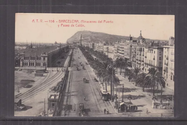 SPAIN, BARCELONA, ALMACENES del PUERTO, PASEO de COLON, TRAM, c1925 ppc.