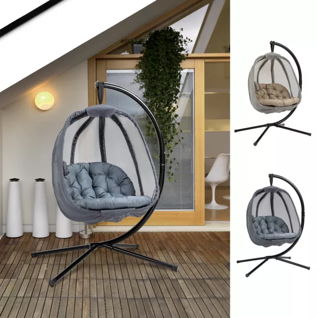 Hanging Egg Chair Folded Swing Hammock w/ Cushion Stand for Indoor Outdoor