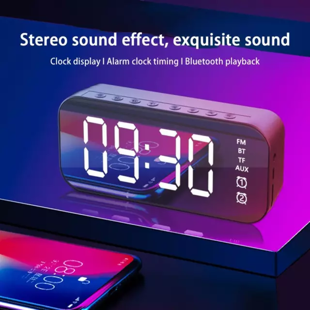 Digital Alarm Clock FM Radio Wireless Bluetooth Mirror Port Speaker With F4Q1