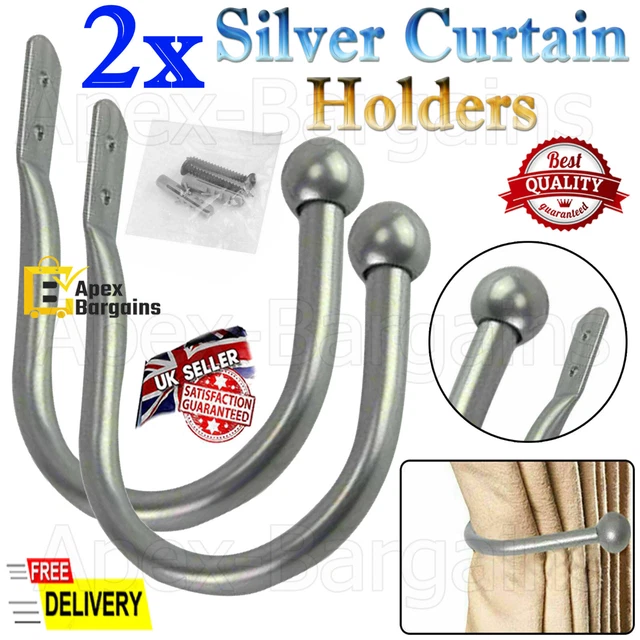 2pcs Window Curtain Hold Backs Tie Back Hooks Metal U Shape Holdback Loop Holder