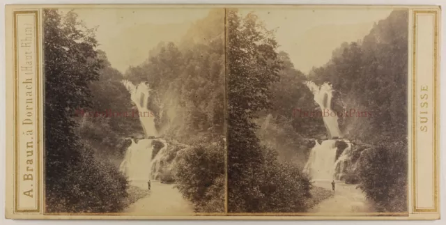 Schweiz Fallen Des Reichenbach c1865 Foto Braun Stereo Vintage Albumin P70L4n