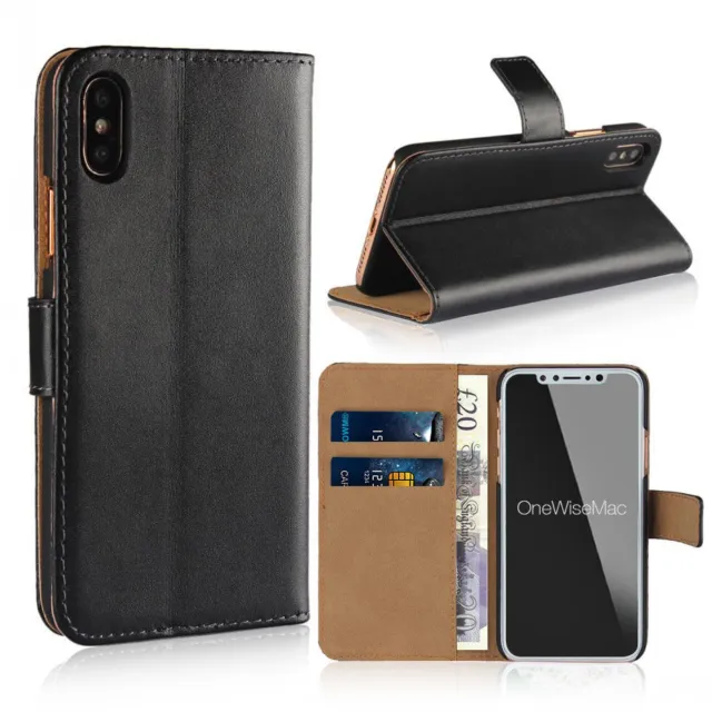 Luxury Real Leather Wallet Phone Case Cover with Card slot For Apple iPhone X