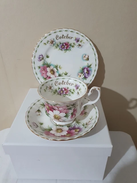 Royal Albert Flower Of The Month October Trio, Cup, Saucer, Tea Plate. VGC