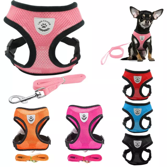 Adjustable Breathable Mesh Small Dog Cat Pet Harness Leash Collars Puppy Vest