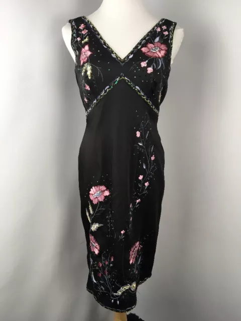 Spenser Jeremy Vtg 90s Dress Size 4 Black Floral Beaded Embroidered Evening EUC