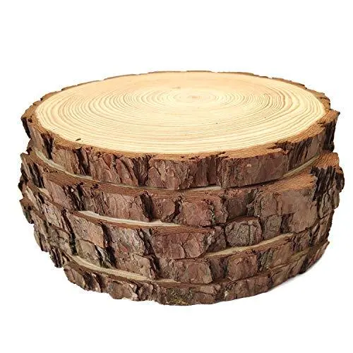 Natural Wood Slices Round Pine Wood Slabs 5 Pack Round Rustic Woods Slices 9"...