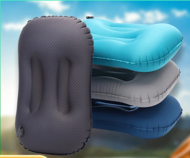 Air Pillow Inflatable Cushion Portable Head Rest Compact Travel Camping w/ Pouch