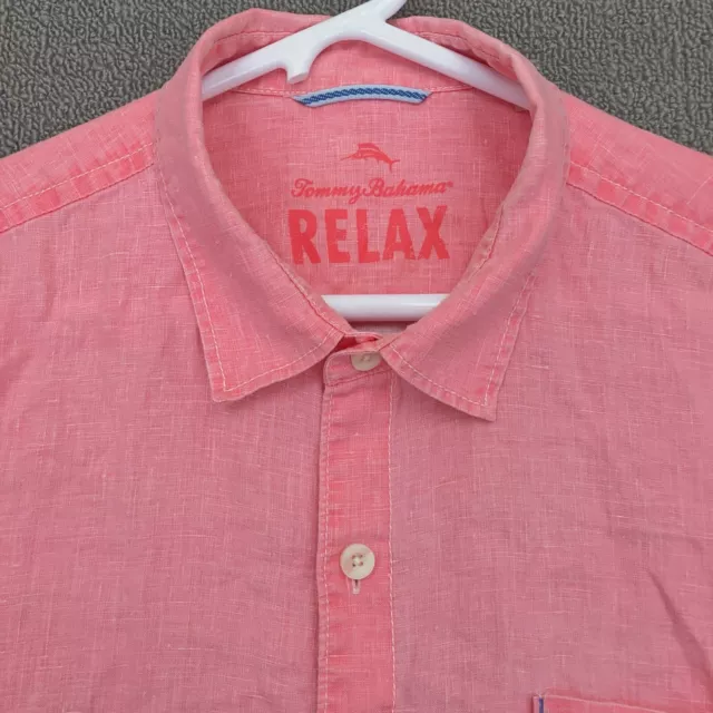 Tommy Bahama Linen Shirt Mens XL Pink Solid Button Up Long Sleeve Beach Beach