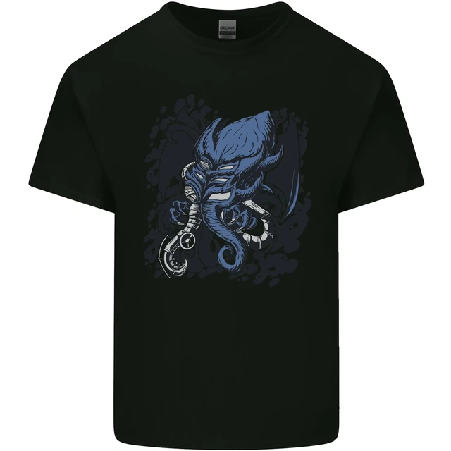 T-shirt top da uomo Cyberpunk Cthulhu Kraken polpo cotone