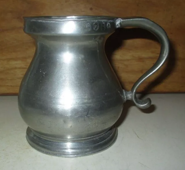 Antique Pewter 1/2 Pint Mug Tankard Cup With 7 Marks & Imperial Name 3