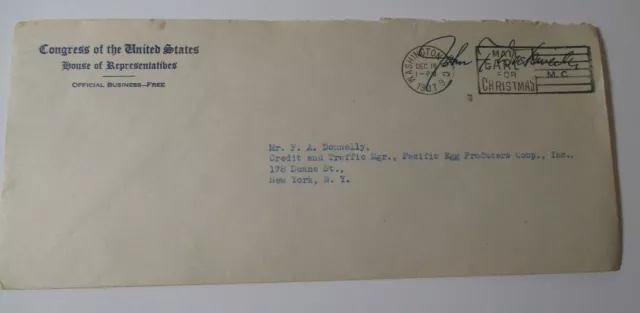 1937 U.S. CONGRESS Official Business Envelope JOHN F DOCKWEILER California COVER