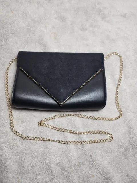 Aldo Black Envelope Clutch/ Shoulder Bag with Chain Strap, Snap, Gold Detailing