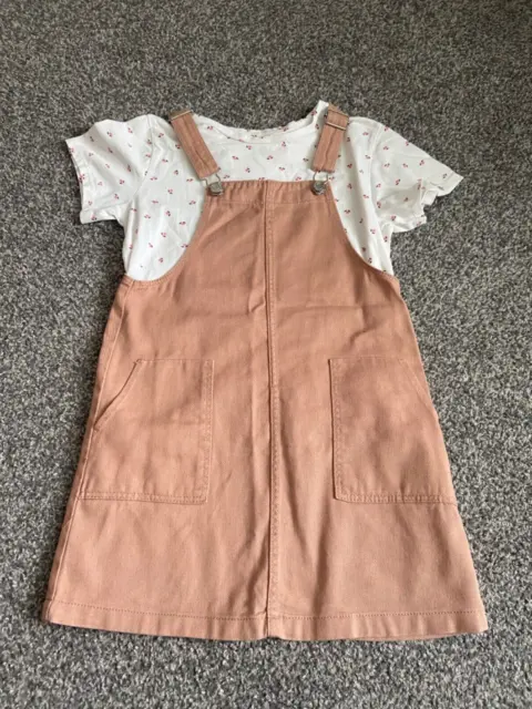 H&M Girl's Pale Rust Pinafore Dress Set size 9-10 years