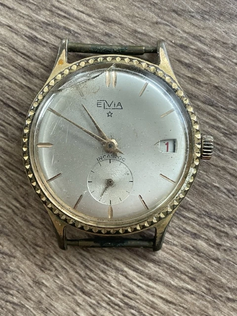 Montre Bracelet Homme Vintage ELVIA Chronographe - Mécanique Suisse Cal. Le Mania 1270 - Années 60 - Boîtier Doré 39mm
