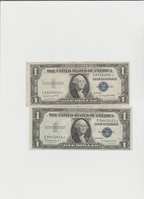2 Notes 1935 G-H (1 with motto & 1 without motto) One dollar Silver Certificate
