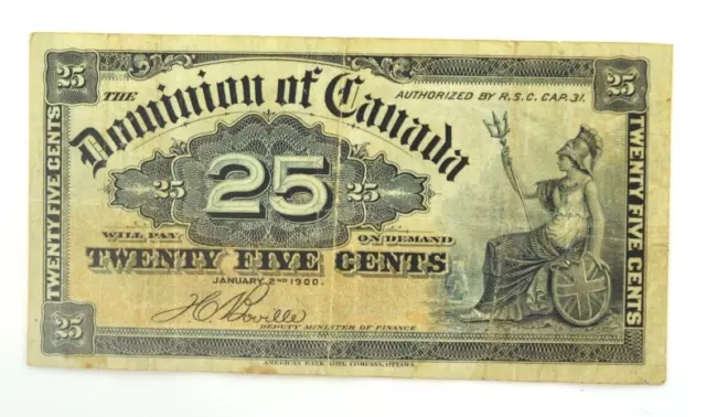 January 2nd 1900 Dominion of Canada 25 Cents Shinplaster Note