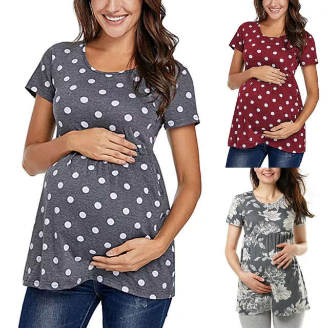 Womens Short Sleeve Breastfeeding Nursing Maternity Tank Tops T-Shirt Size 10-18