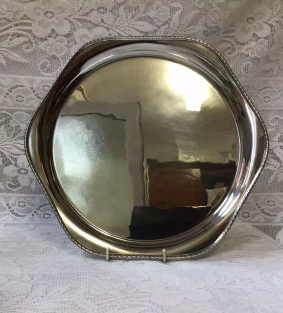 1932 Art Déco Salver argento massiccio perline, vassoio vino. 30 cm. RF Mosley & Co.