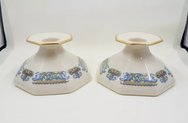 Lenox China Autumn Octagonal Candle Holders 24K Gold Enamel USA