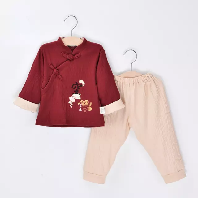 Enfant Garçon Fille Coton Chinois Tang Costume Tenues Neuf An Vêtement Vêtements