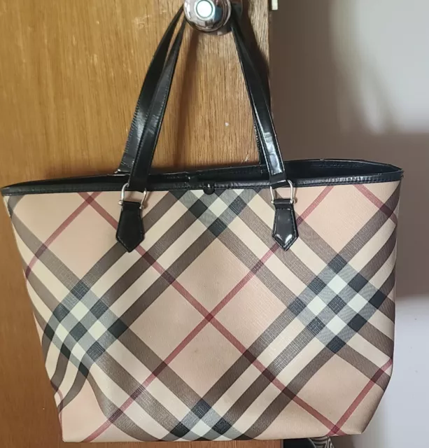 BURBERRY Nova Check Tote Bag Coated Canvas Beige