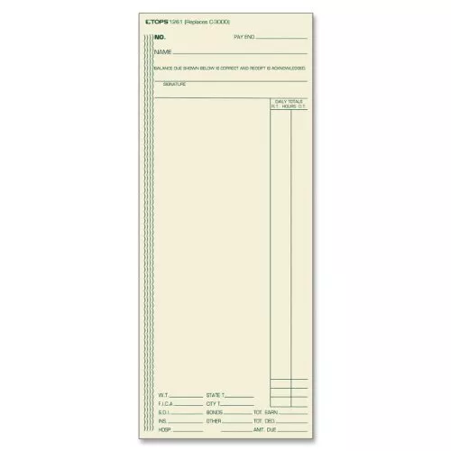 Tops 1-sided Weekly Time Cards - 8.25" X 3.37" Sheet Size - Manila - 500 / Box