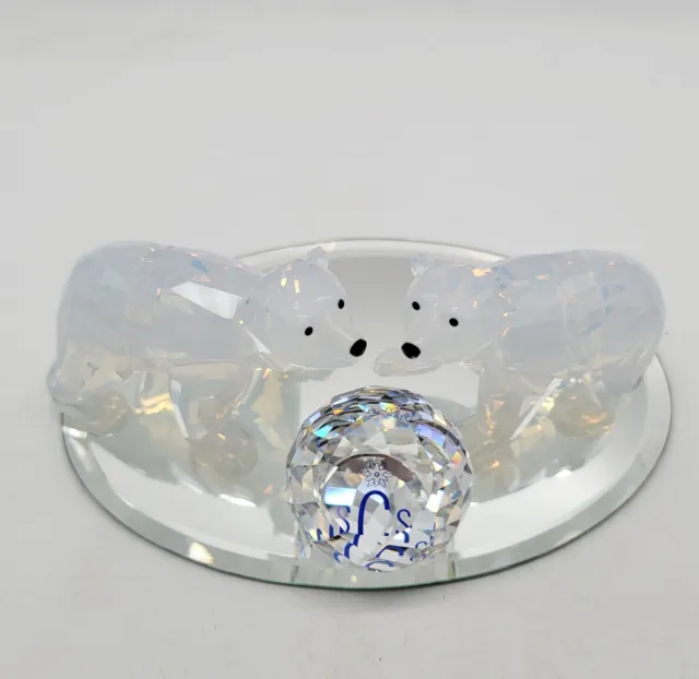 Swarovski Crystal Polar Bear Cubs Figurines 1080774 with SCS Display Ball Mirror