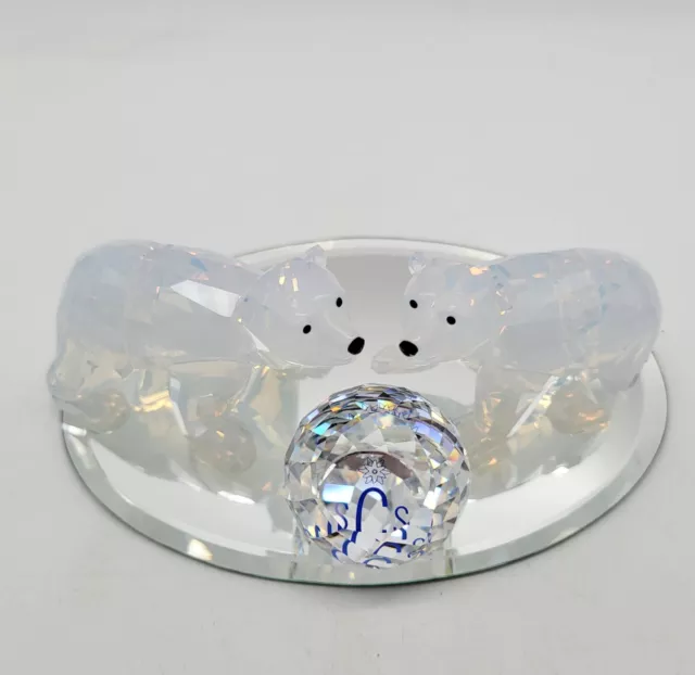 Swarovski Crystal Polar Bear Cubs Figurines 1080774 with SCS Display Ball Mirror Swarovski Crystal Polar Bear Cubs Figurines 1080774 with SCS Display Ball Mirror