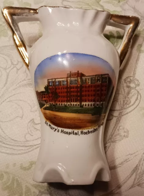 Old St. Mary's Hospital Souvenir Mini Vase Rochester Minn. Hand Painted Germany