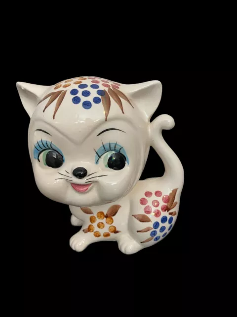 Vintage Kitty Cat Coin Bank Ceramic Big Eyes Made In Japan