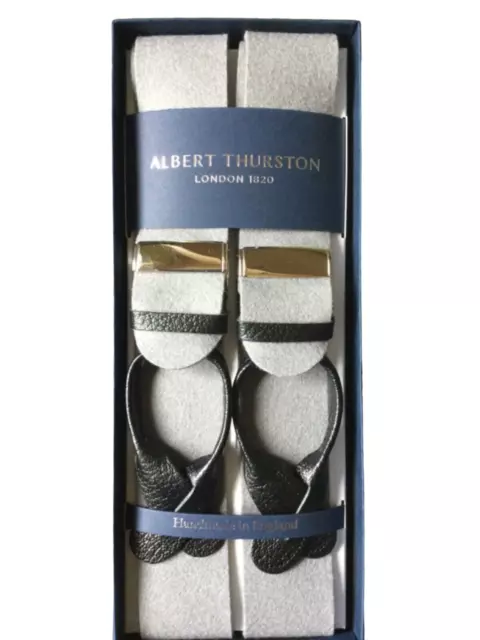 ALBERT THURSTON MOIRE RIGID NAVY BRACES WITH WHITE BRAID BUTTON ENDS