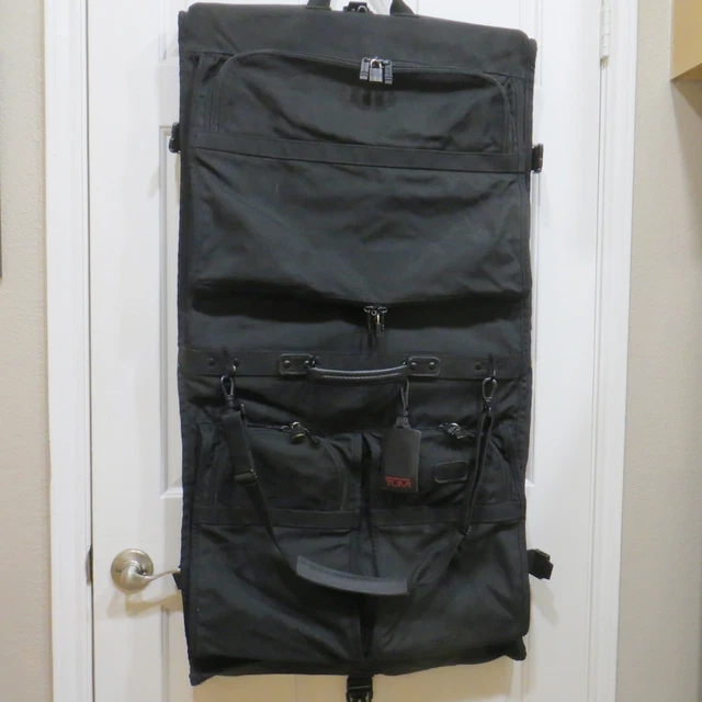 Black Tumi Alpha Ballistic Garment Bag Suitcase w Strap, Padlocks, & Keys