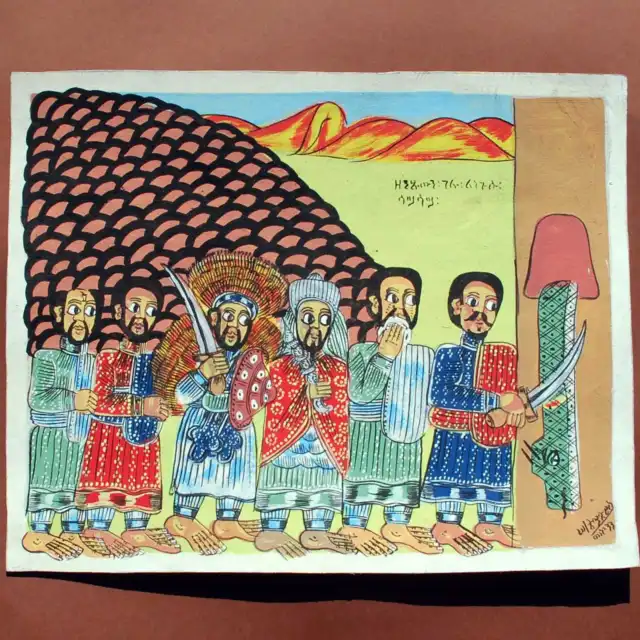 Äthiopien: Traditionelles Leder-Gemälde Unikat handgemalt Afrika Bilder Original