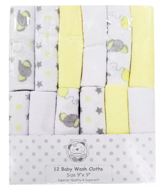 Baby Boy Girl Wash Cloths Towel Flannel Bath Wipes Pack of 12 Lemon Yellow 3