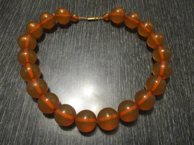 Vintage Art Deco Translucent Amber Bakelite Large 11/16" Bead Statement Necklace