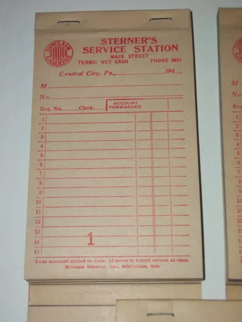 NOS 1940 SINCLAIR Gasoline RECEIPT BOOK Sterners Gas Station,Central City PA Oil