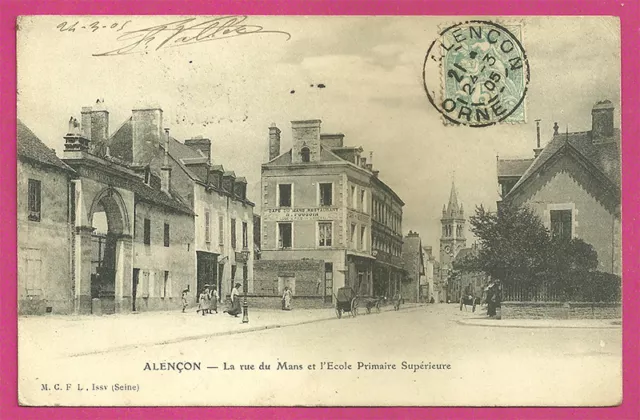 CPA-61 - ALENCON - Rue du Mans and Ecole Primaire Supérieure