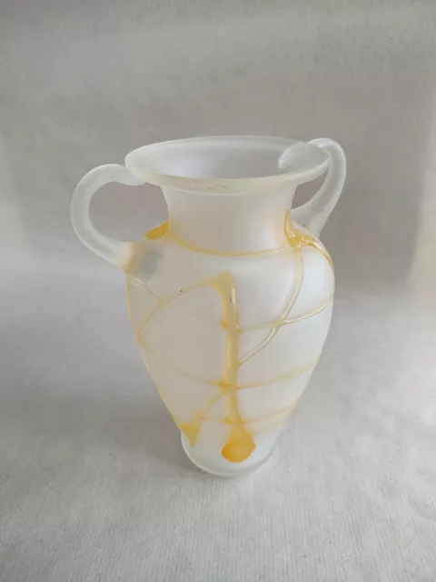 Frosted Glass Urn Vase With Orange Glass Trails 3