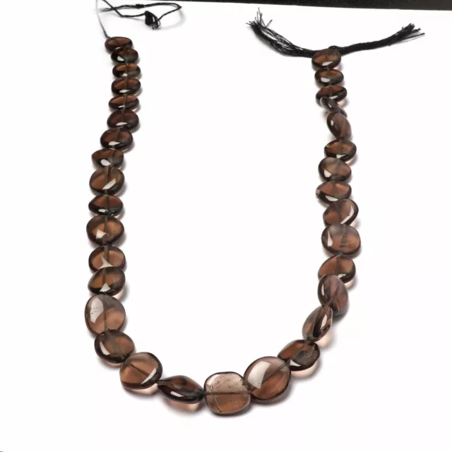 Natural Smokey Quartz 13 Inch Strand 9 MM Beads Smooth Coin Shape Gemstone Beads