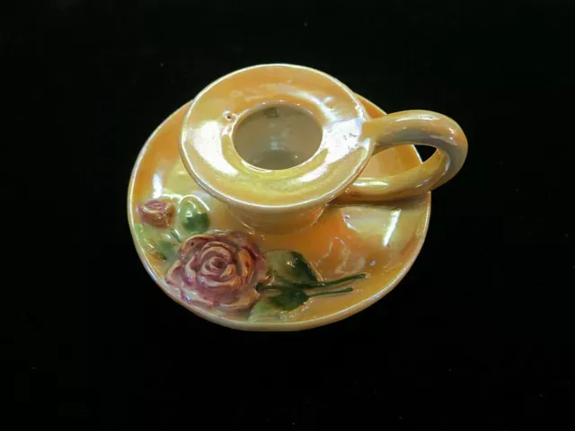 Vintage German Porcelain Orange Luster Petite Chamber Stick Candle Holder Mint!