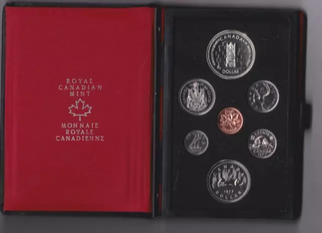 Cased 1977 Canada Seven Coin Set In Near Mint Condition.