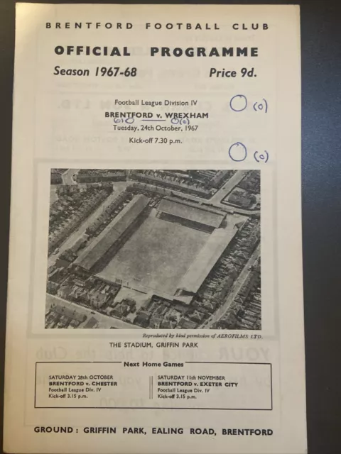 Brentford v Wrexham(Division 4 67/8) 24/10/67 WOF