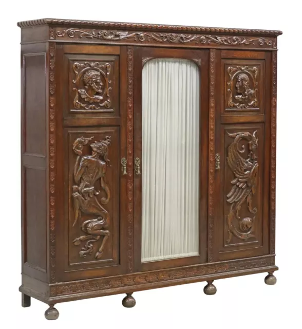 Antique Bookcase, Spanish, Renaissance Revival,  Figural, Carved, Masks, 1800s!