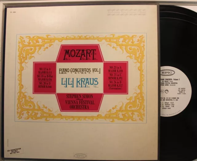 Lili Kraus 3-Disc Promo Lp Mozart Piano Concertos Vol. 1 On Epic - Nm / Vg++